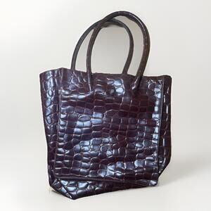 Vintage Ralph Lauren Safari Faux Crocodile Embossed Brown Tote Travel